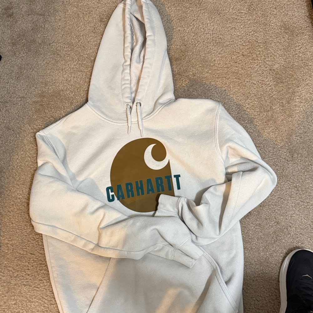 Carhartt Cream Hoodie with Gold Logo